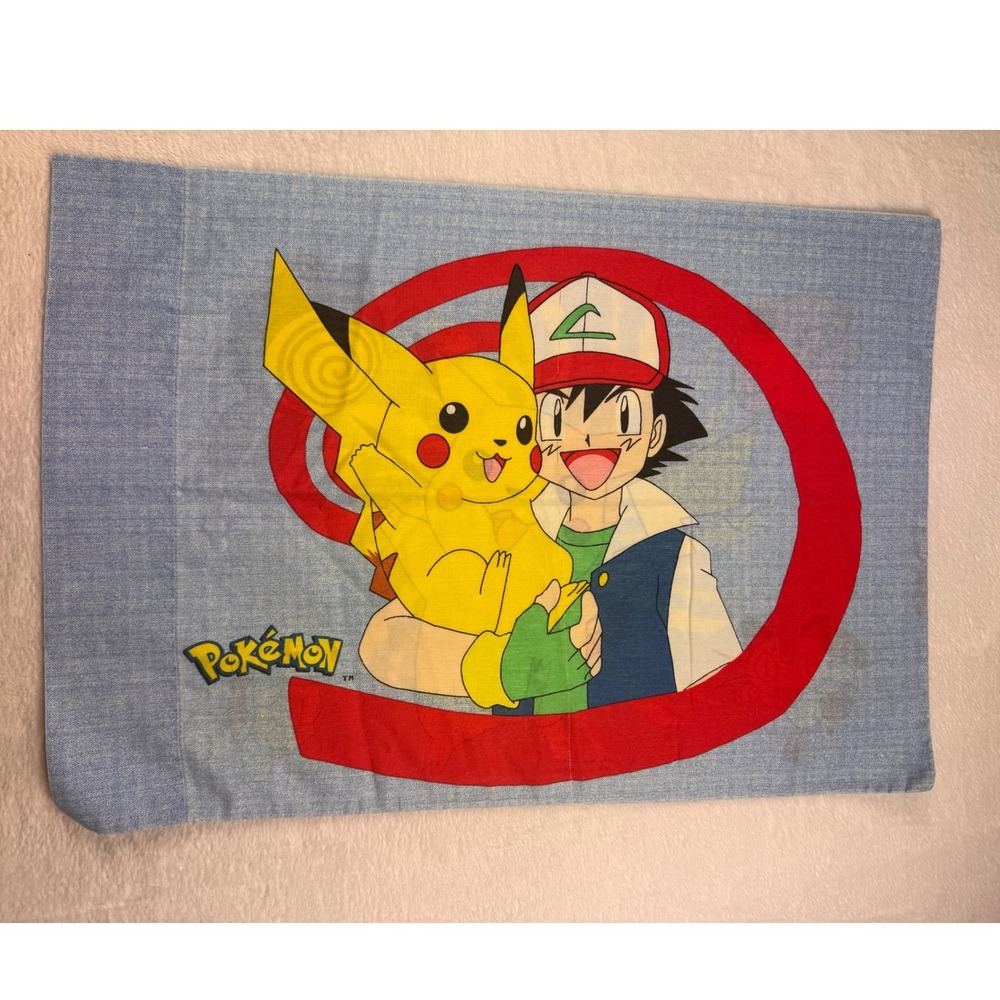 Vintage 1998 Pokemon Pikachu Ash Ketchum Pillowcase Double Sided Nintendo 90s
